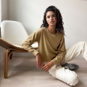 Aritzia 🥖🥐 Wilfred Free Rudko Long Sleeve Rib Knit Crop Top in Tannin Beige
